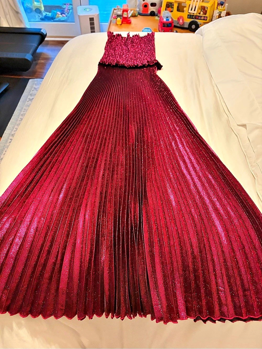 L'IDEE Black Tie Gown Pleated Maxi Dress